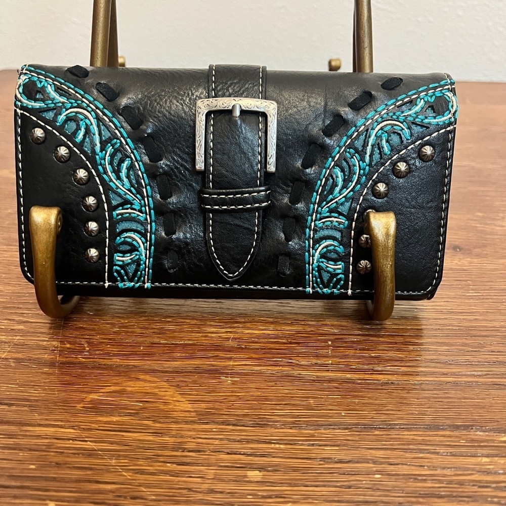 Montana West Black & Turquoise Buckle Wallet NWT